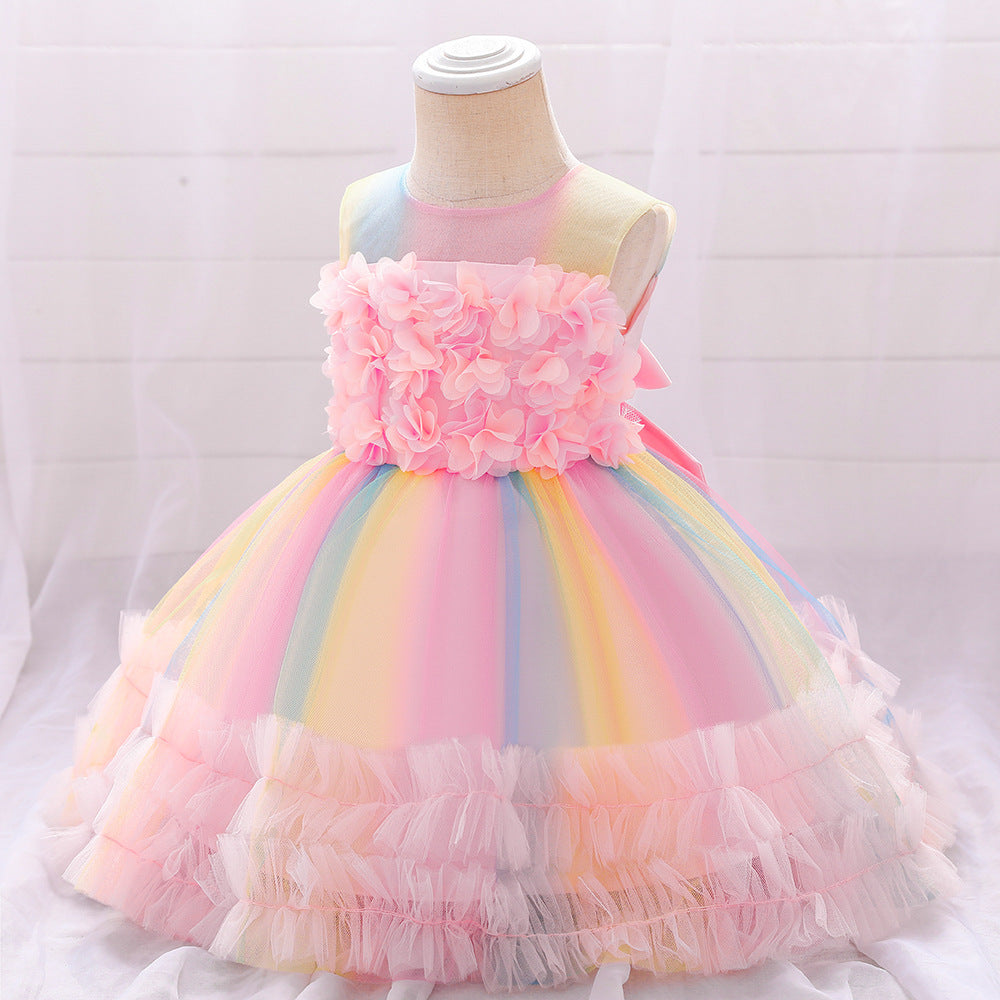 Vestido Infantil Flores Tul Colores