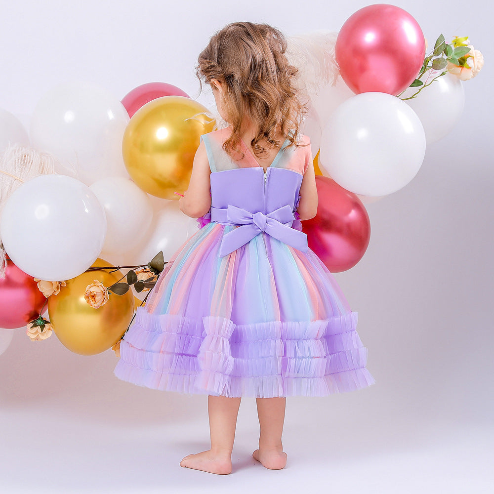 Vestido Infantil Flores Tul Colores