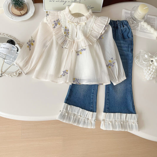 Conjunto Infantil Camisa Flores y Vaqueros