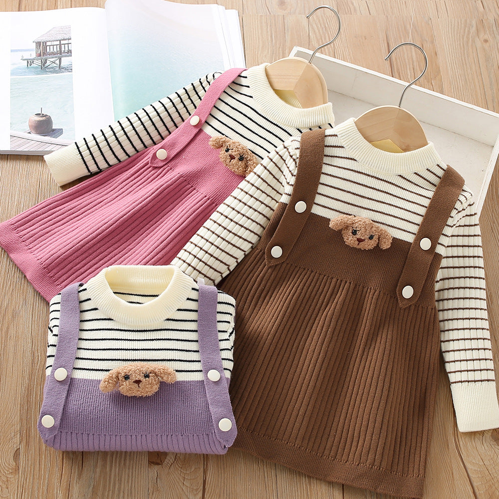 Conjunto de Osito de Peluche a Rayas Para Niña