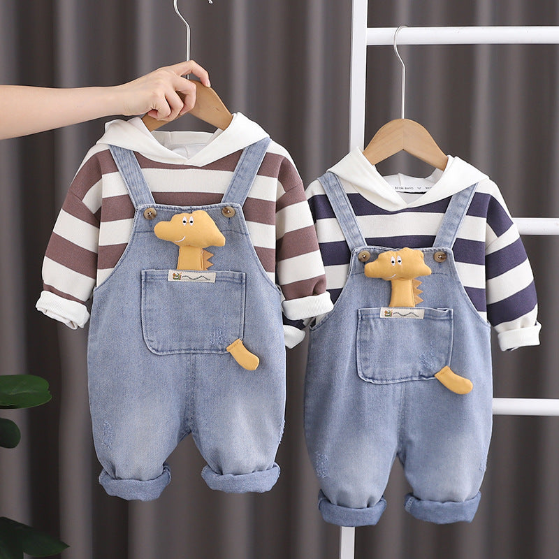 Conjunto infantil de peto vaquero y blusa de rayas