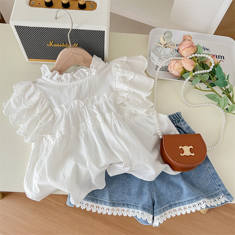 Conjunto Infantil Blusa + Bermudas Jeans