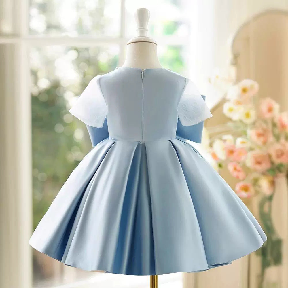 Vestido de Fiesta Infantil Azul Con Lazo