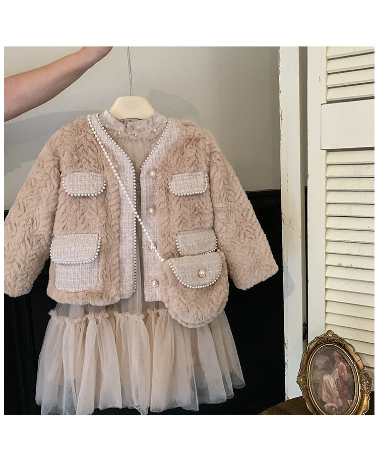 Conjunto Infantil de Mujer Vestido + Abrigo de Piel