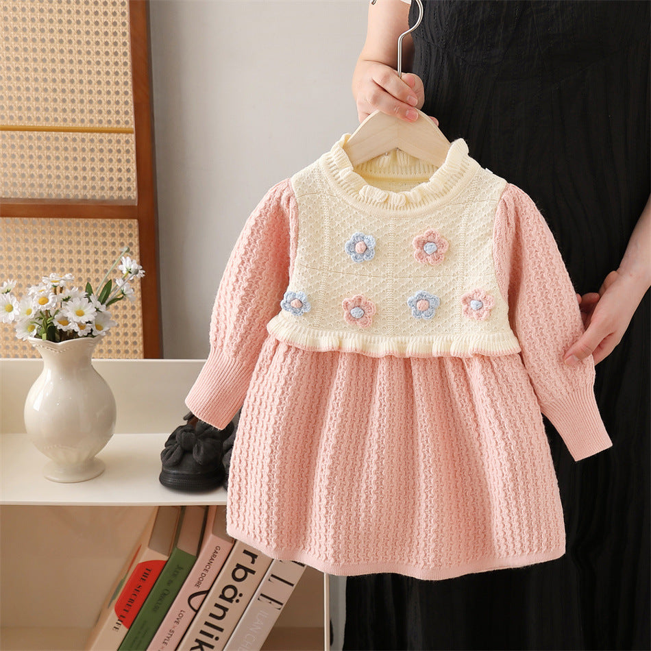 Vestido de flores de punto para niña