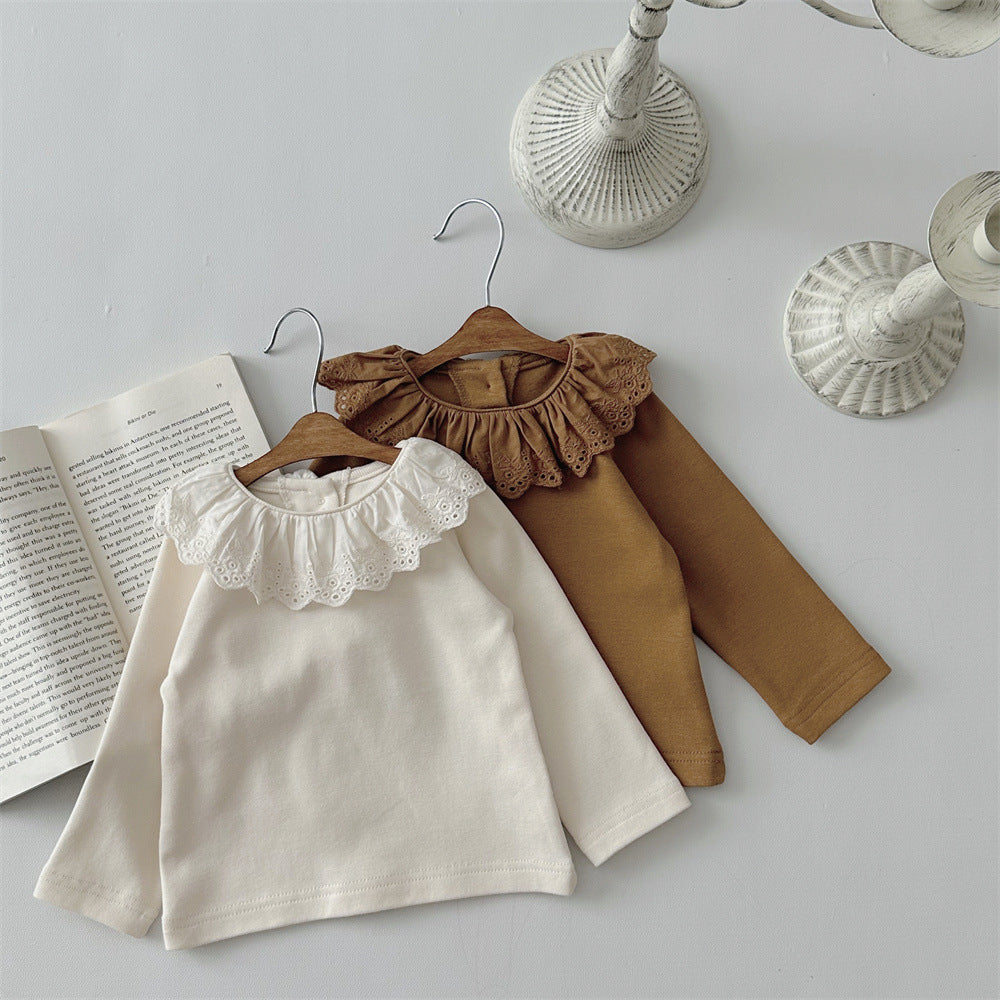 Blusa Infantil con Cuello de Encaje para Mujer