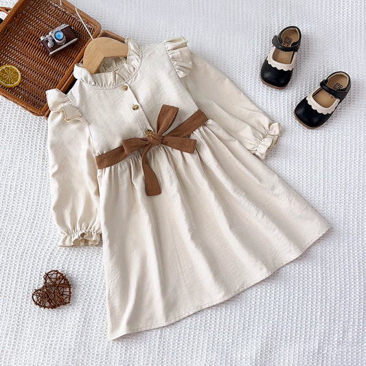 Vestido Infantil Beige con Cinturón