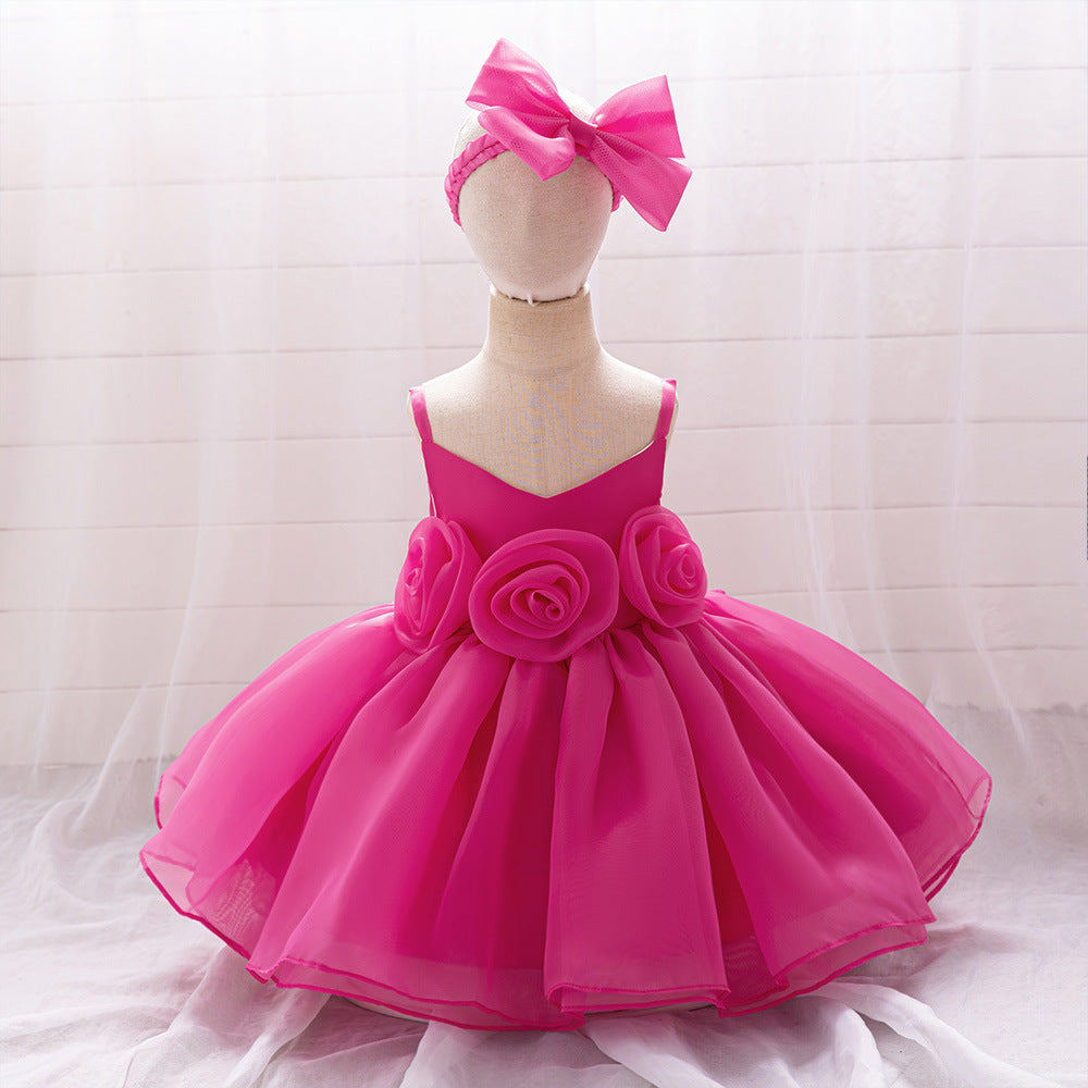 Vestido Infantil Rosinhas Tul