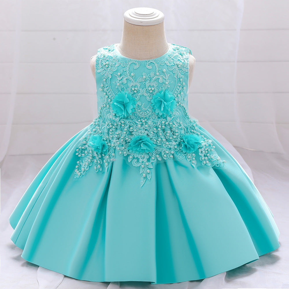 Vestido de Fiesta Infantil Flores con Perlas