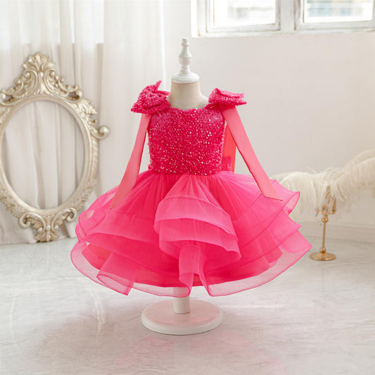 Vestido de Fiesta Infantil Brillante con Lazo