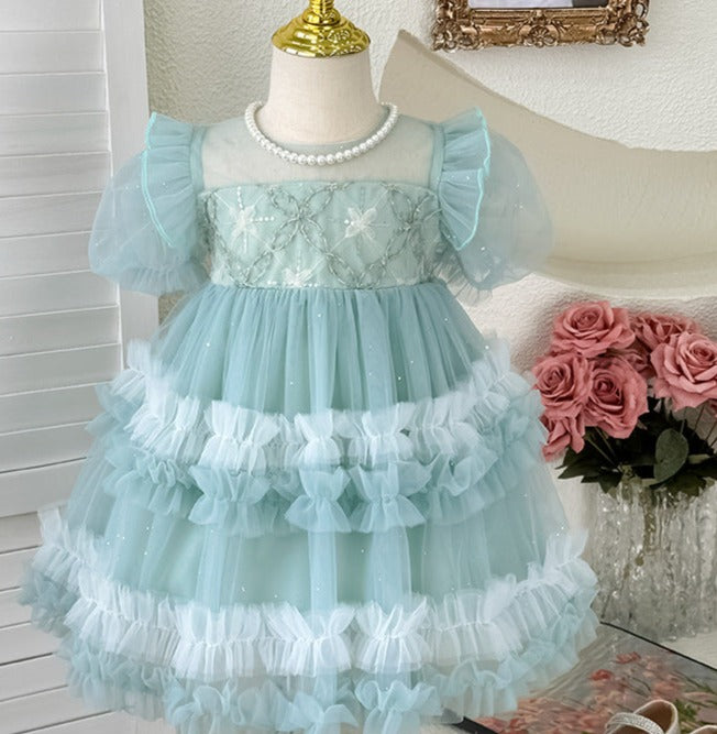 Vestido Infantil Tul Perlas y Lazo