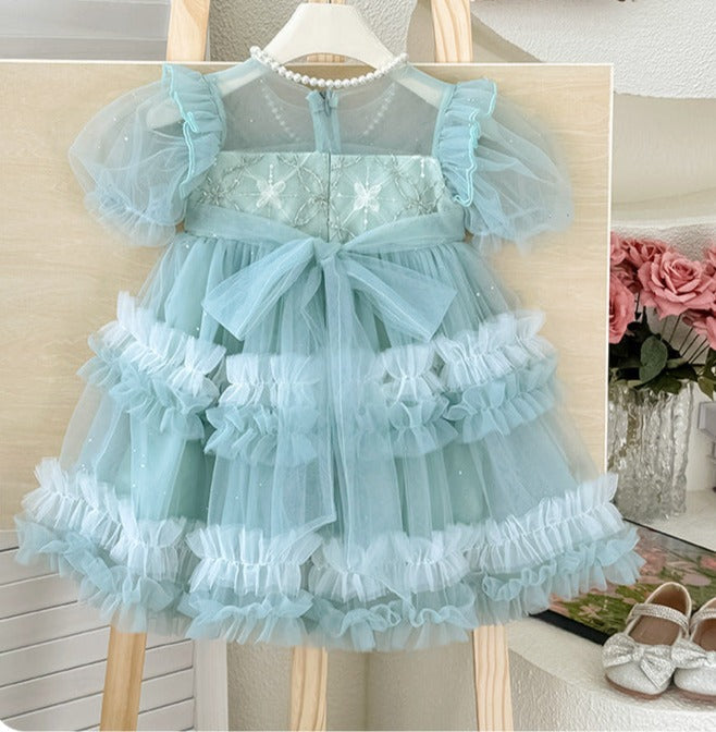 Vestido Infantil Tul Perlas y Lazo