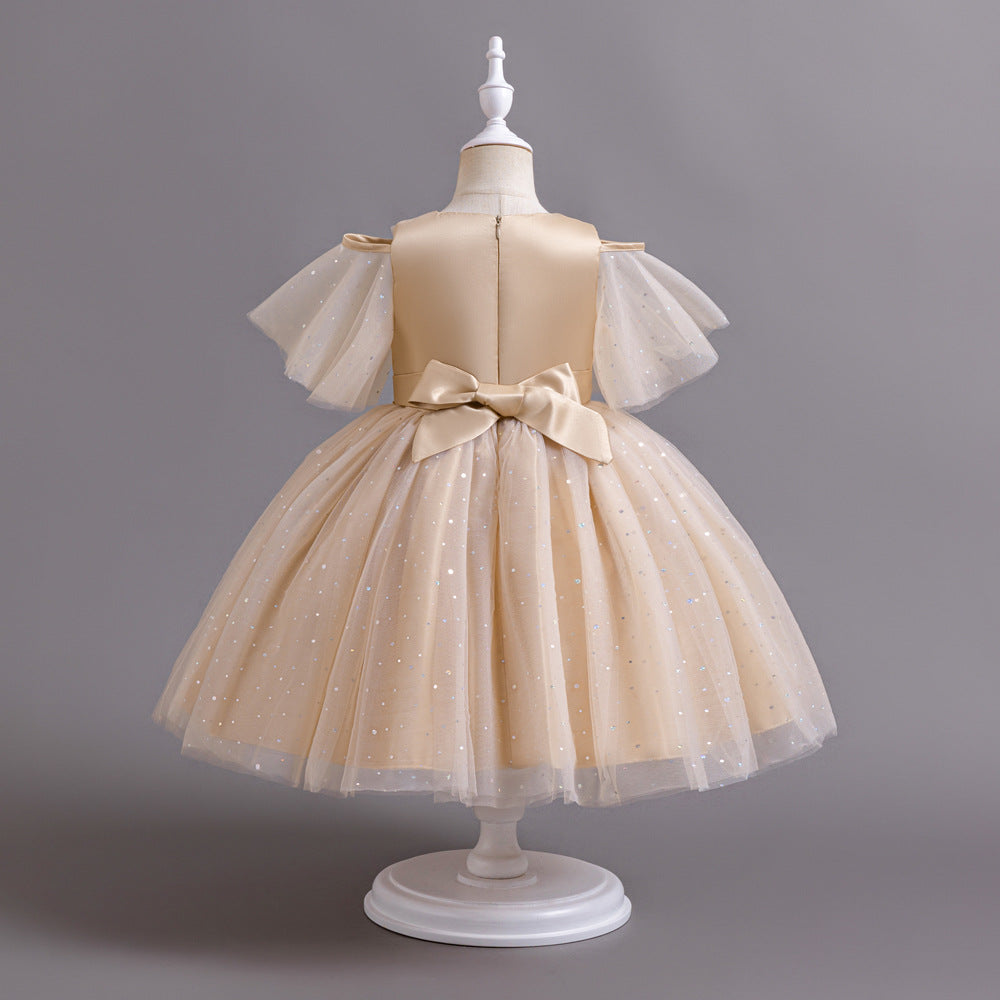 Vestido Infantil Perlas Rosa Flores