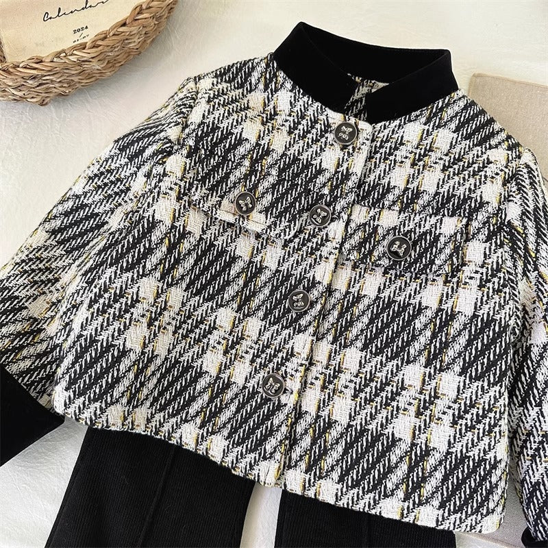 Conjunto de Lazo a Cuadros de Invierno para Niños