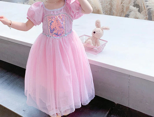 Vestido de Princesa Rosa Con Purpurina