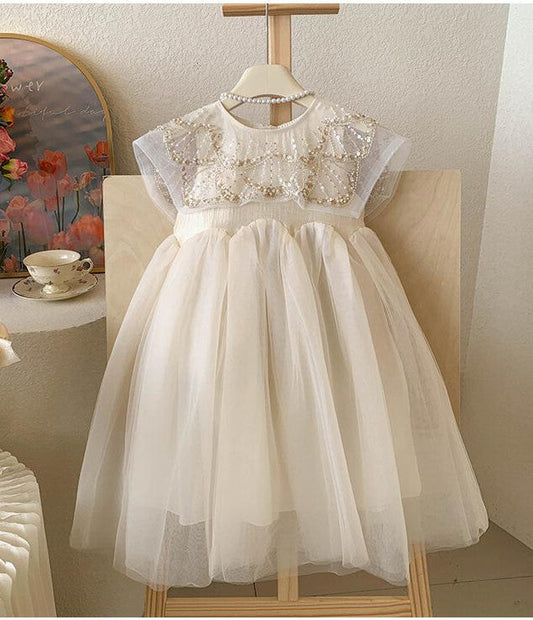 Vestido Infantil Con Cuello Brillante