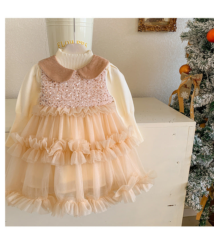 Vestido Infantil a Capas de Purpurina y Tul