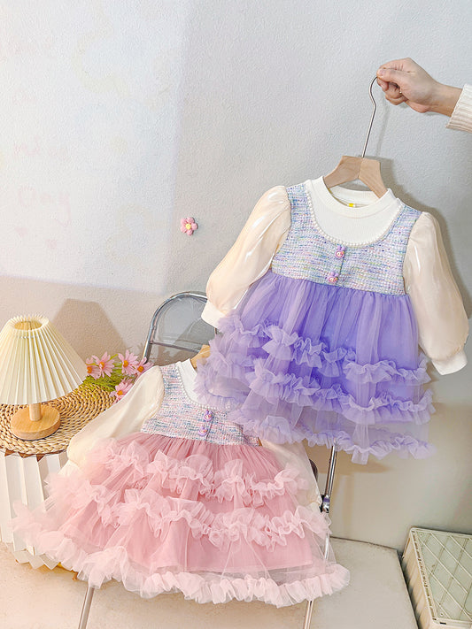 Vestido infantil de tweed y tul