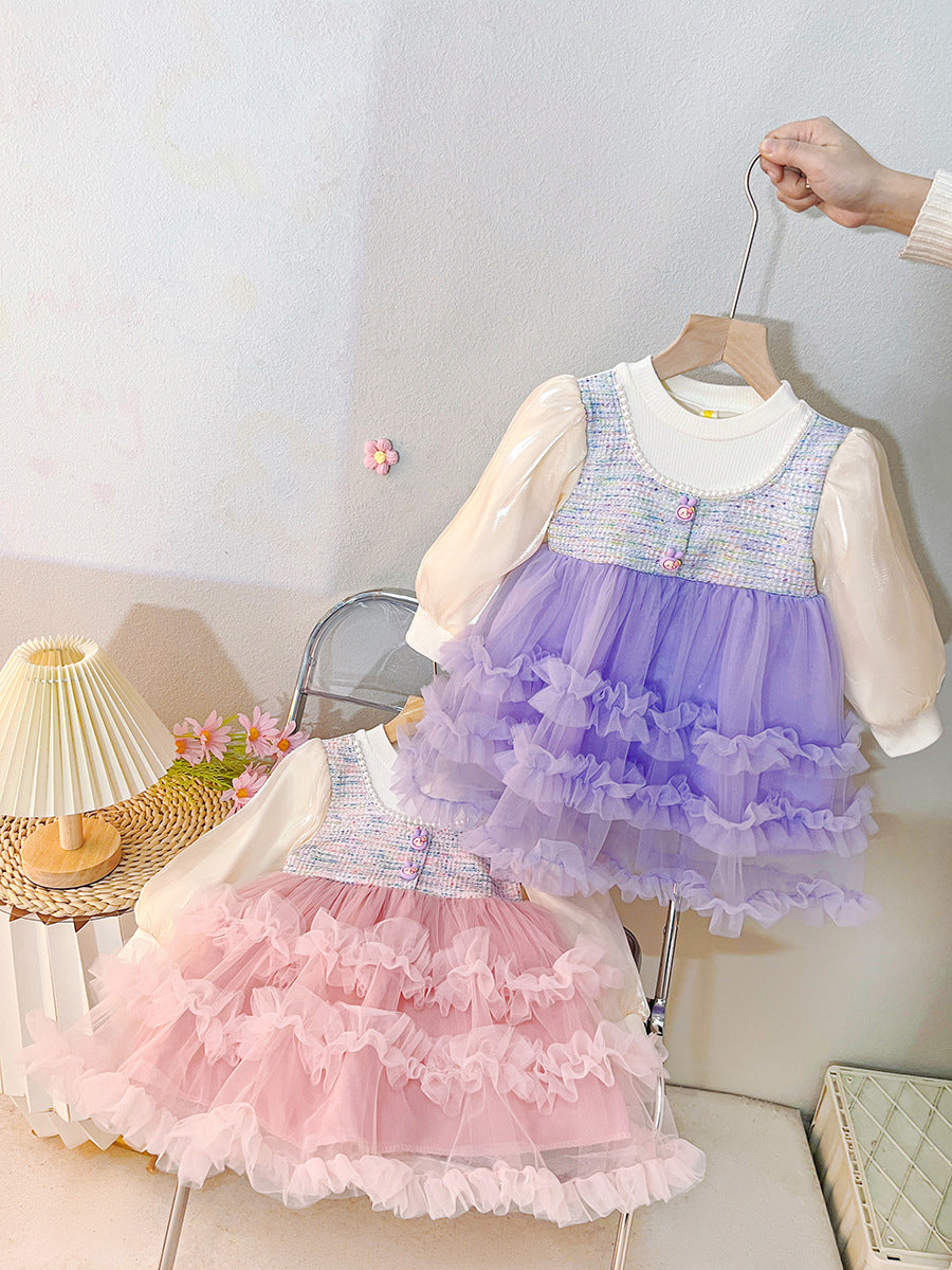 Vestido infantil de tweed y tul