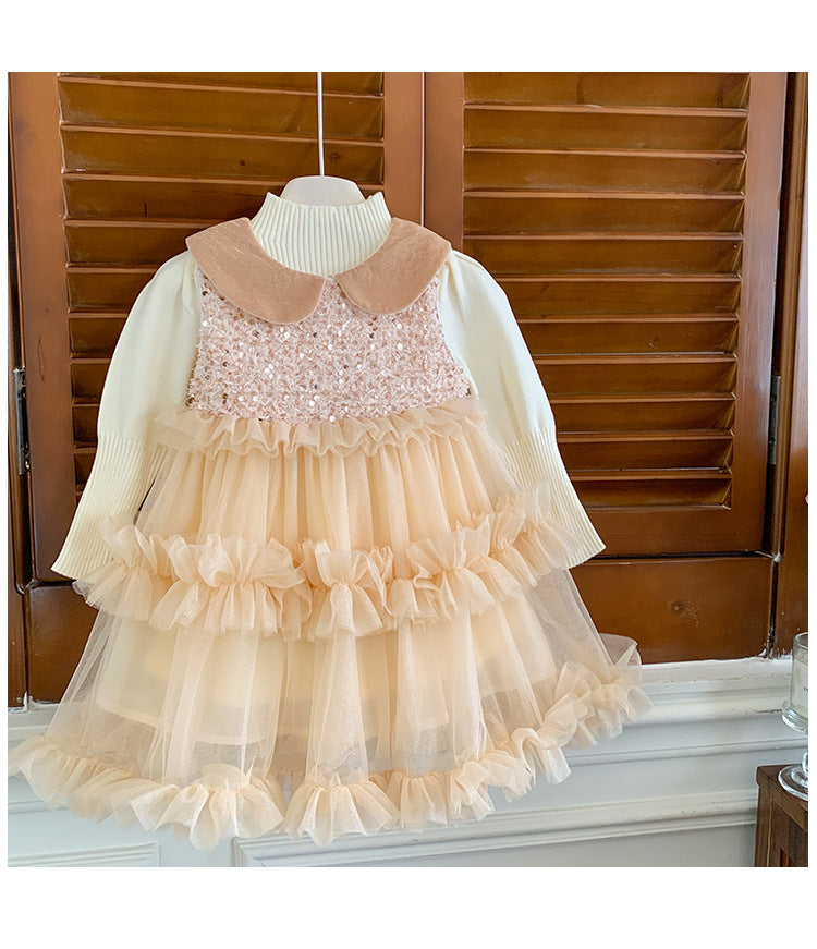 Vestido Infantil a Capas de Purpurina y Tul