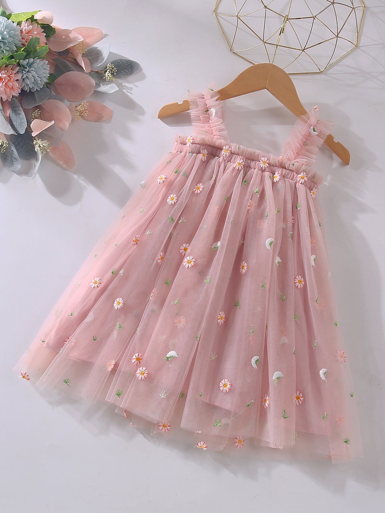 Vestido Infantil De Flores De Tul