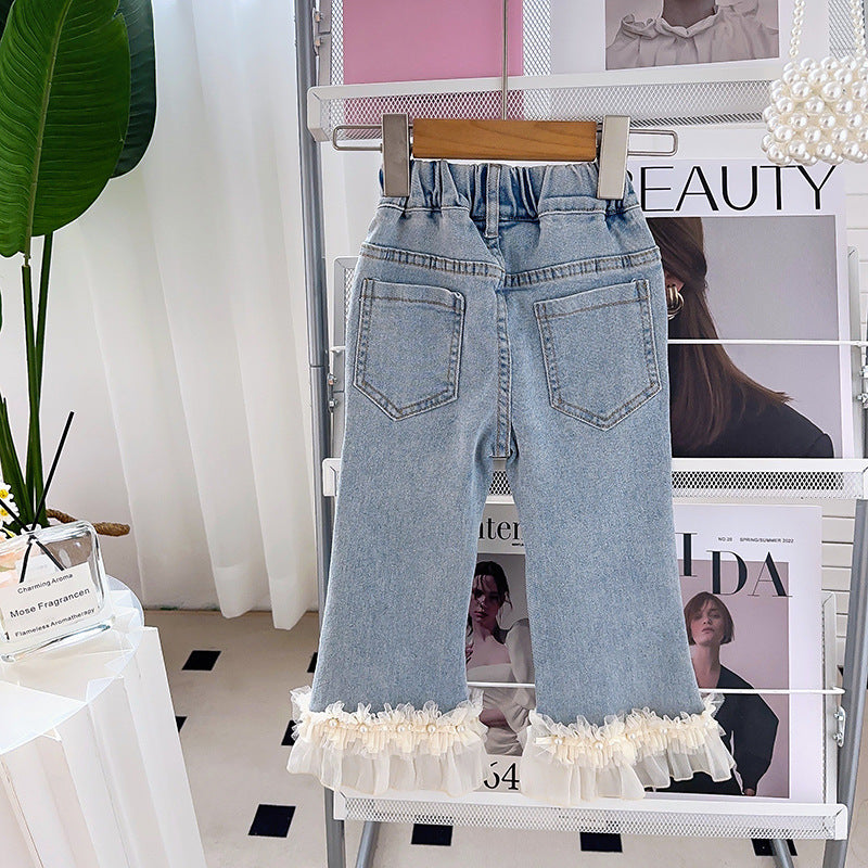 Pantalón Jeans Infantil Bar Tul Perlas