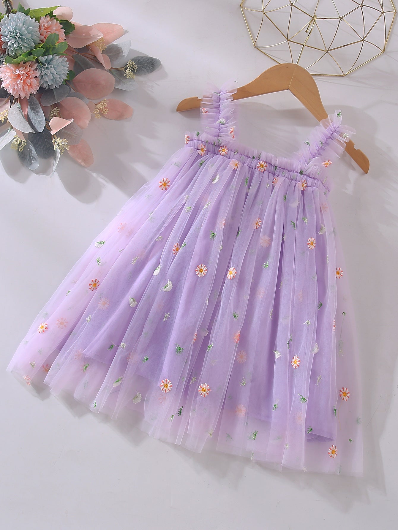 Vestido Infantil De Flores De Tul
