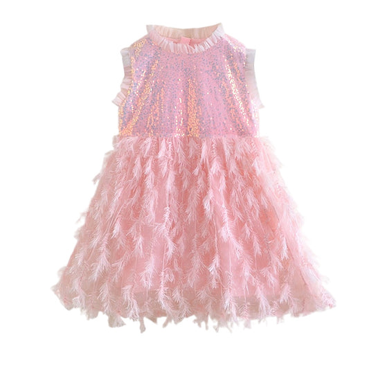 Vestido Infantil de Plumas Brillantes
