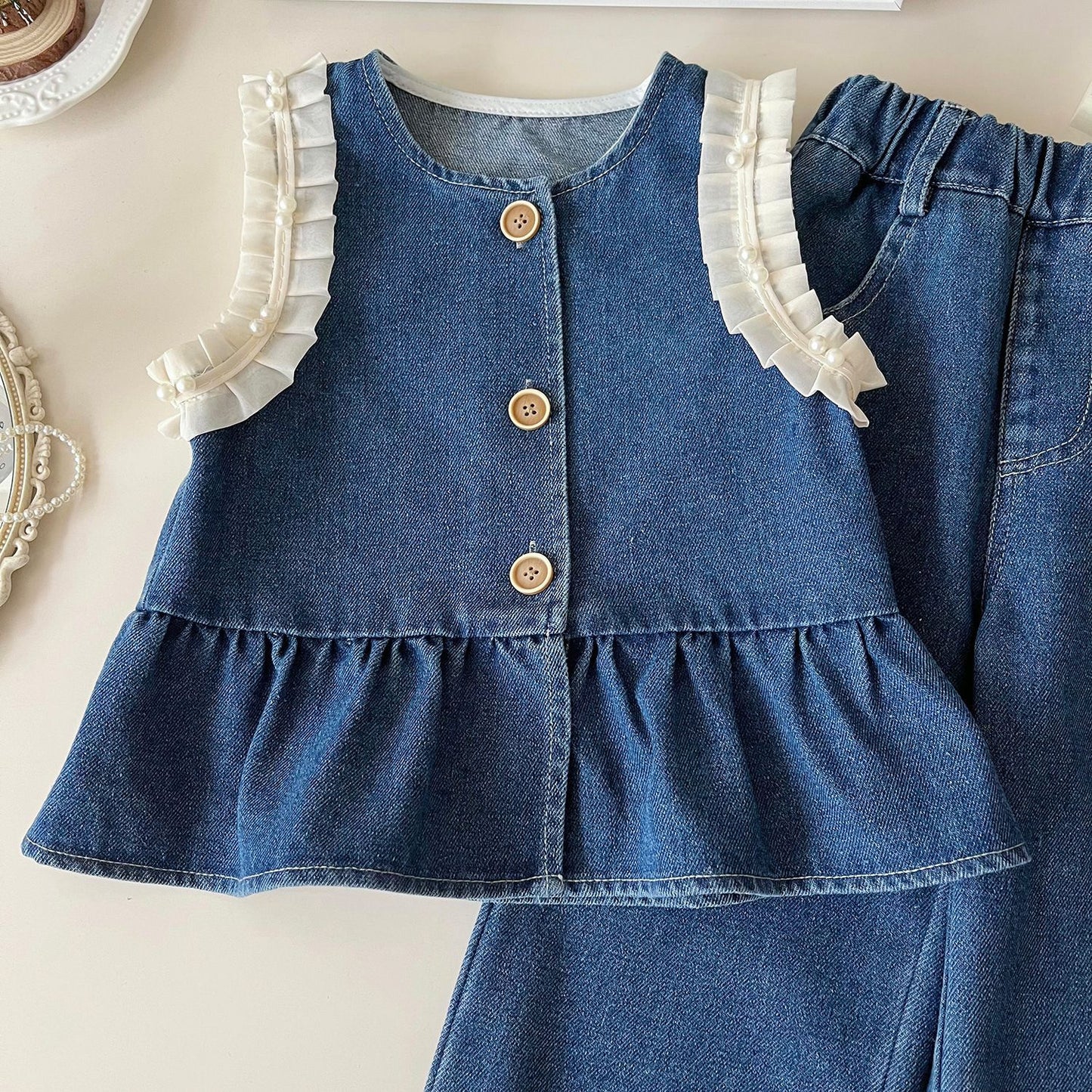 Conjunto Infantil Mujer Jeans y Perlas
