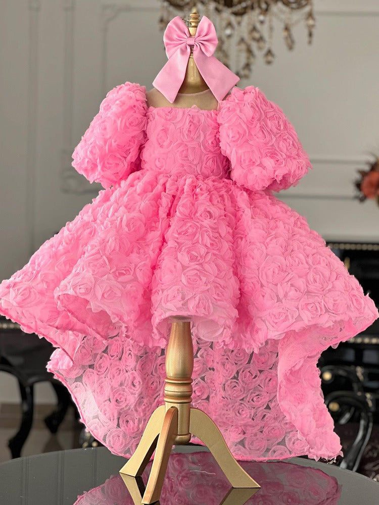 Vestido de Fiesta Infantil Flores Rosa