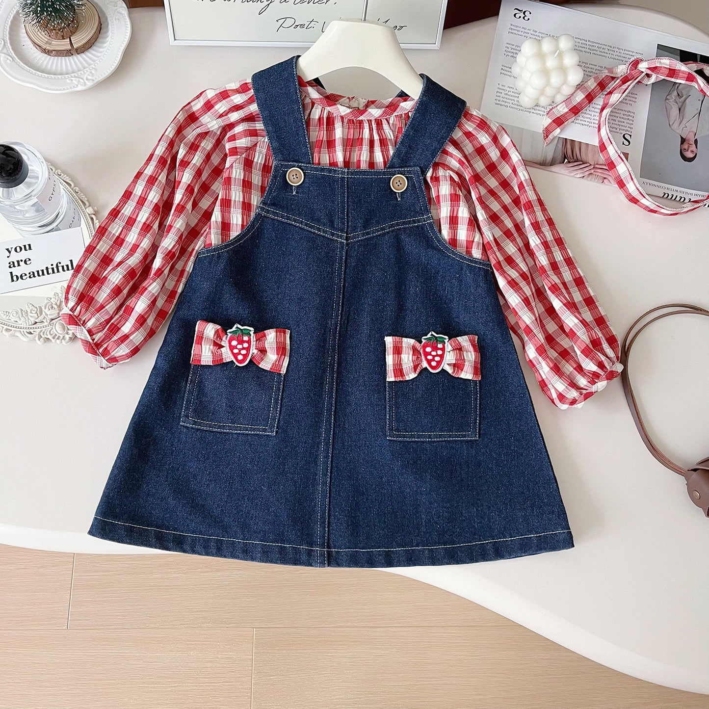 Conjunto infantil   Jeans De Fresa A Cuadros