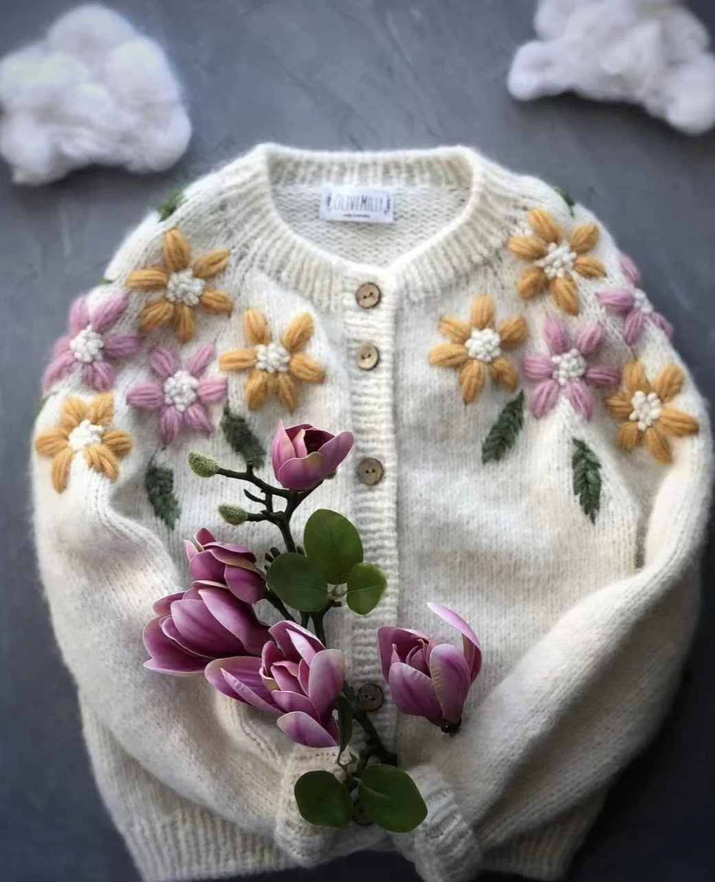 Cárdigan infantil de punto con flores