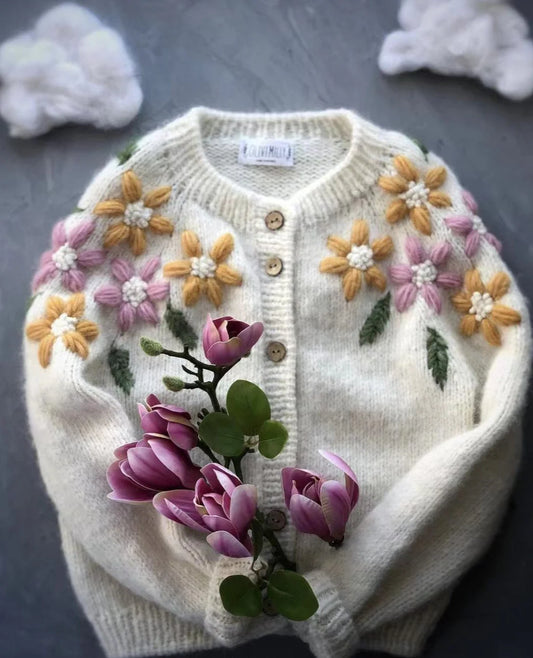 Cárdigan infantil de punto con flores