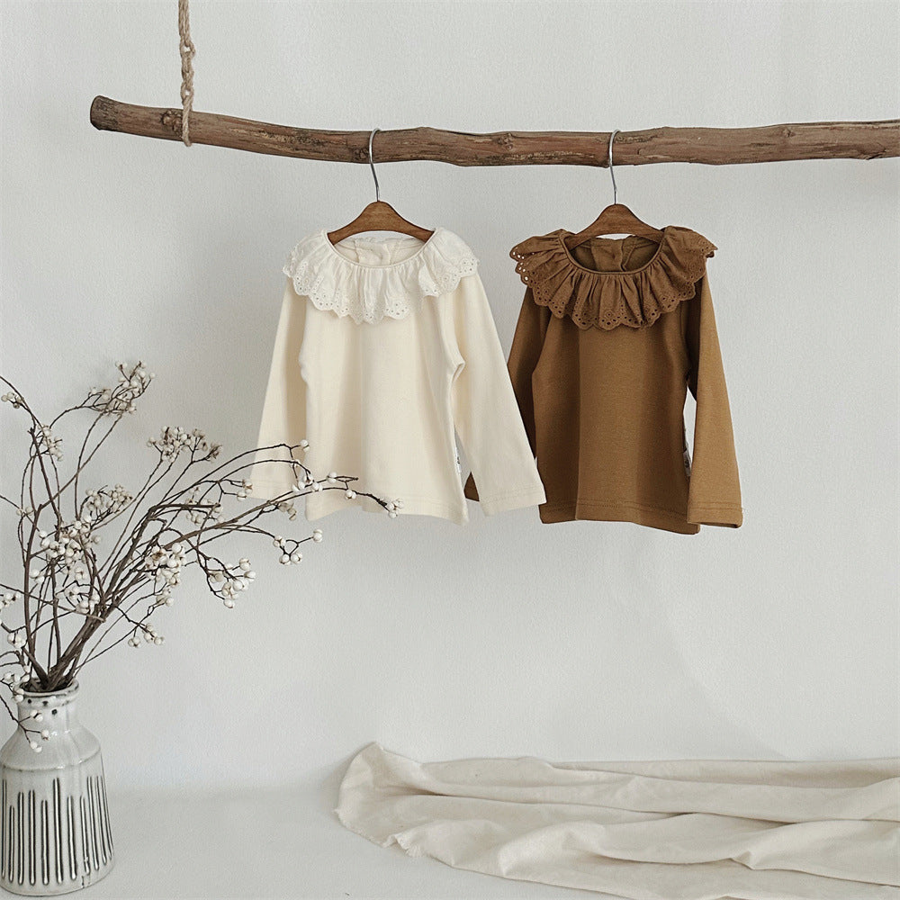 Blusa Infantil con Cuello de Encaje para Mujer