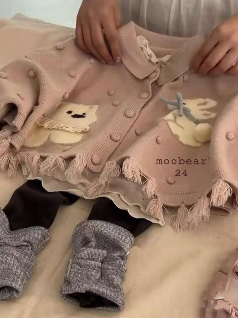 Cárdigan de Niña con Osito Pompón