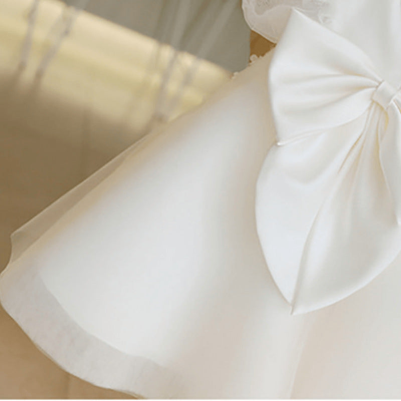 Vestido Infantil Blanco Floral y Tul