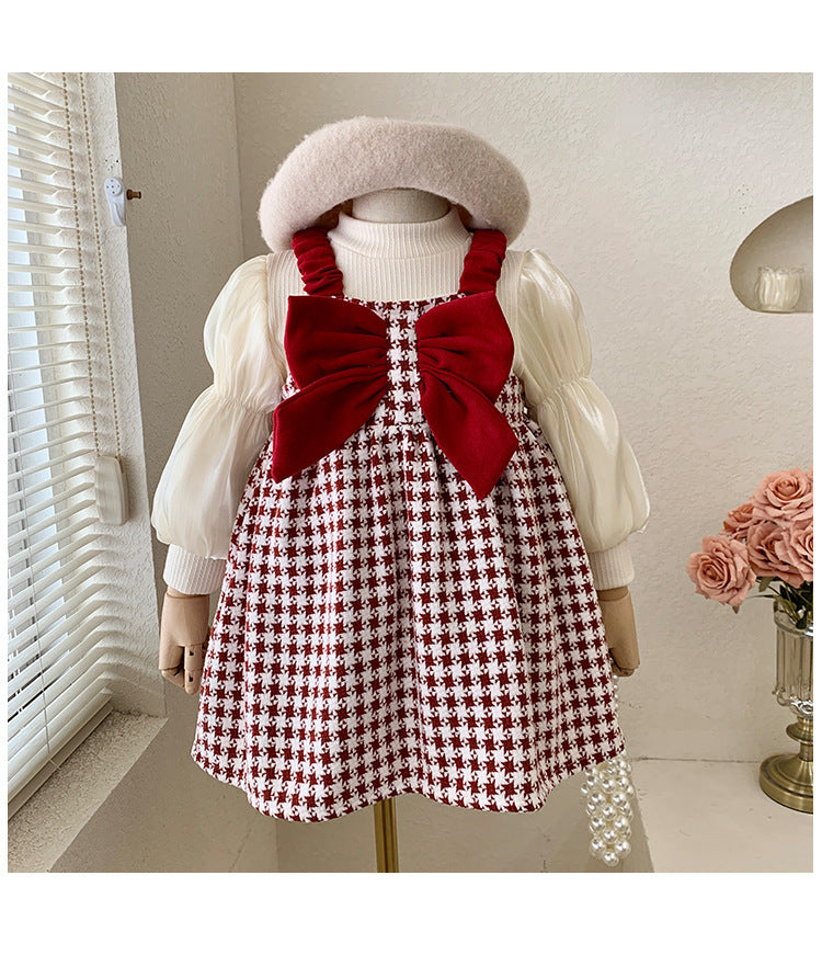 Vestido Infantil Con Lazo a Cuadros