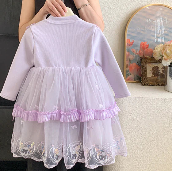 Vestido Infantil de Princesa Morado con Encaje