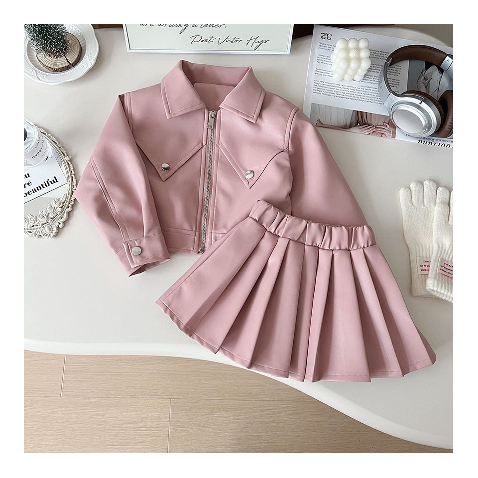 Conjunto Infantil de Mujer Chaqueta y Falda Plisada