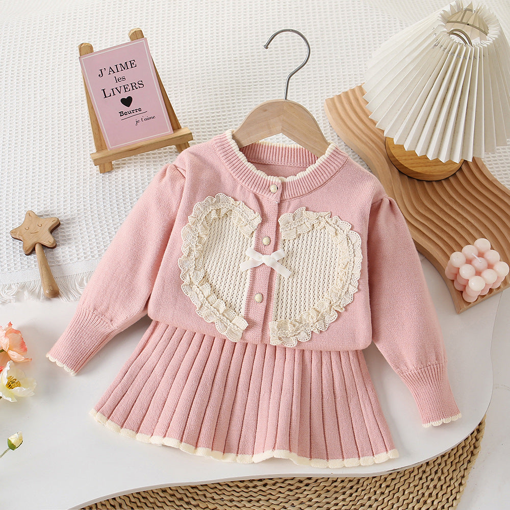 Conjunto de punto para niña Corazón con lazo