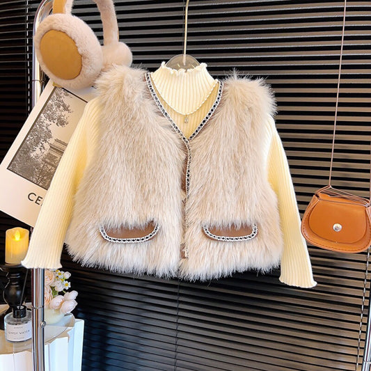 Conjunto de 3 Piezas de Invierno Peludo para Niñas