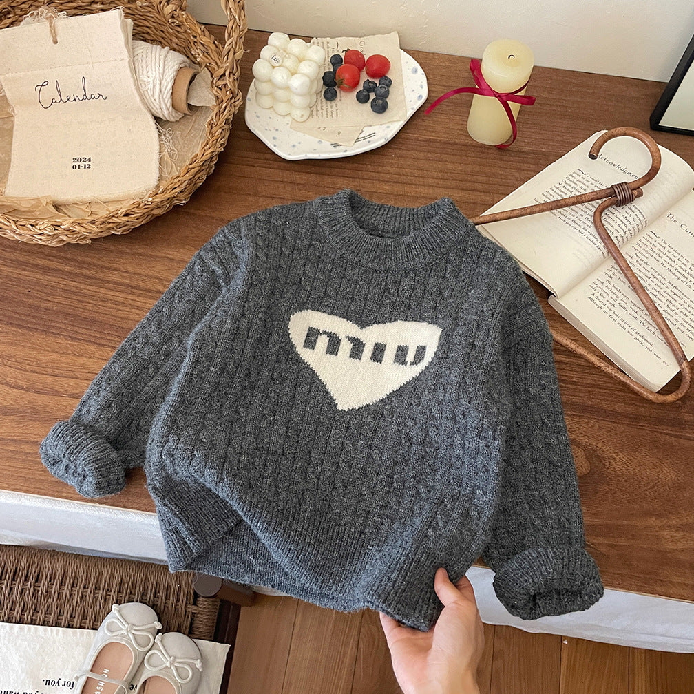 Blusa de punto de invierno con forma de corazón para niñas