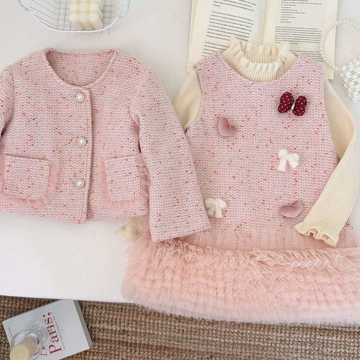 Conjunto de Tweed Rosa para Niñas