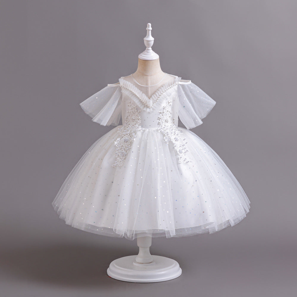 Vestido Infantil Perlas Rosa Flores