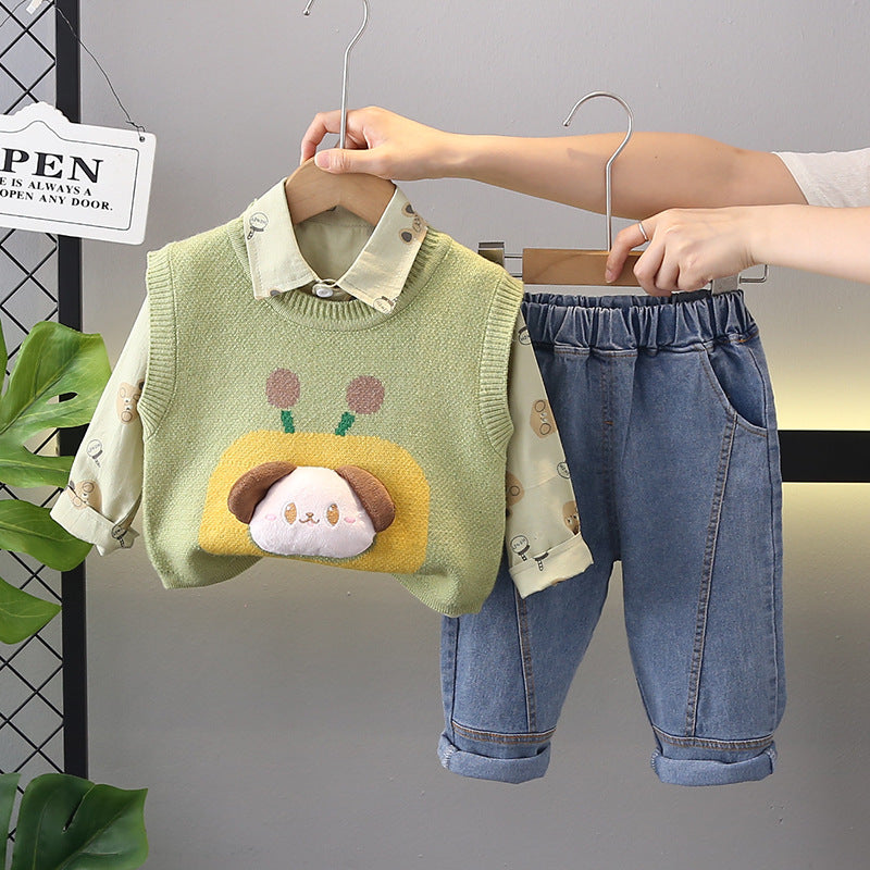 Conjunto de 3 piezas con estampado de animales y vaqueros para niño