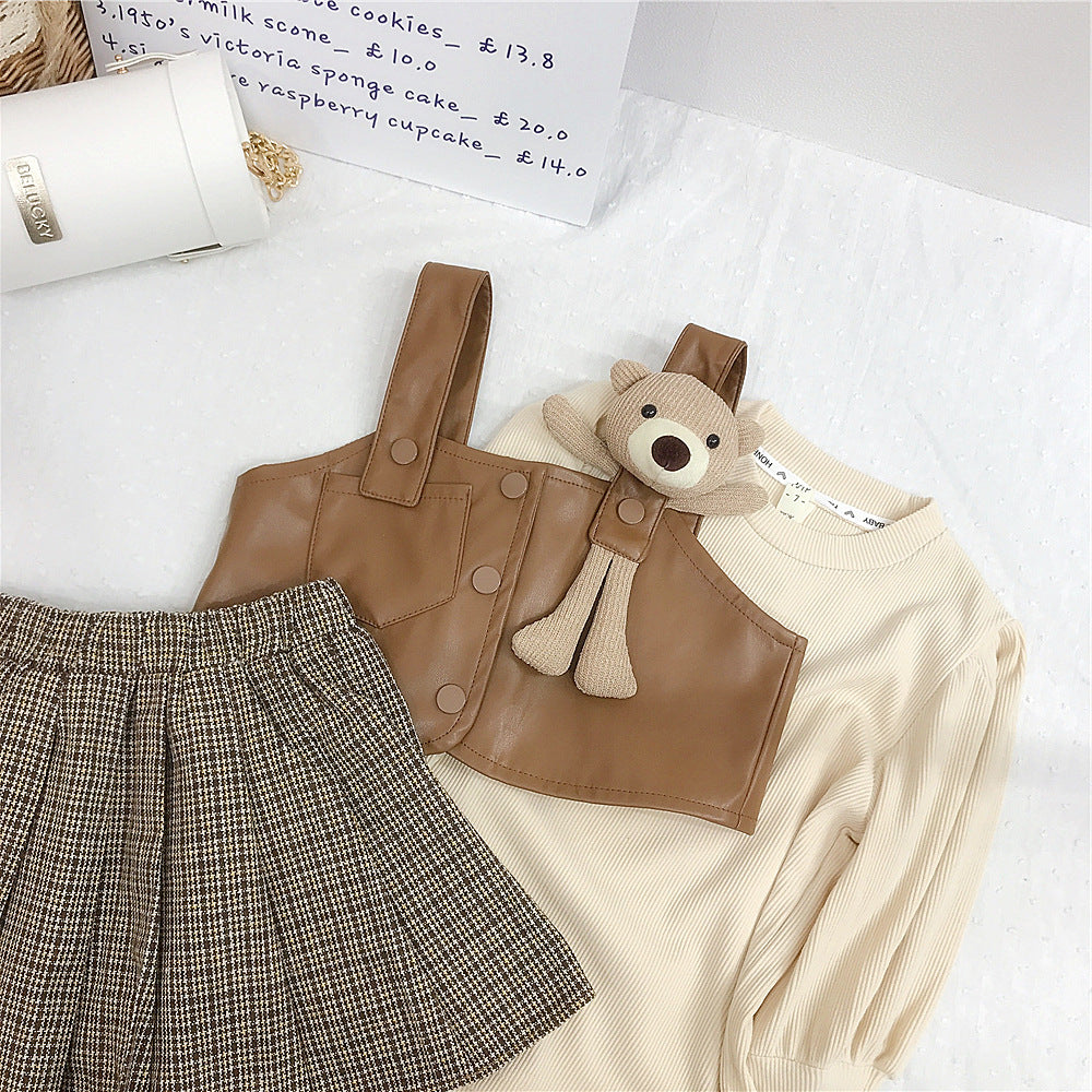 Conjunto de cuero y falda de invierno para niños