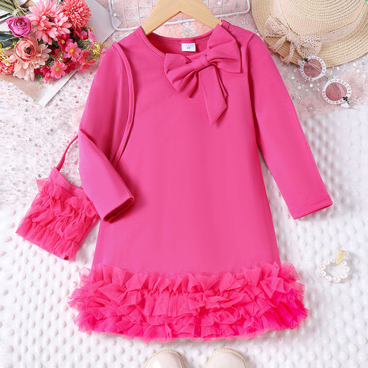 Vestido infantil con lazo rosa