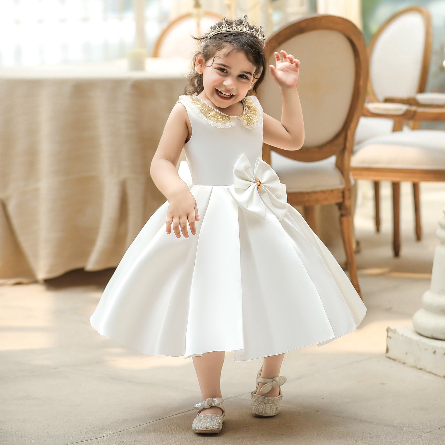 Vestido de fiesta infantil de encaje brillante