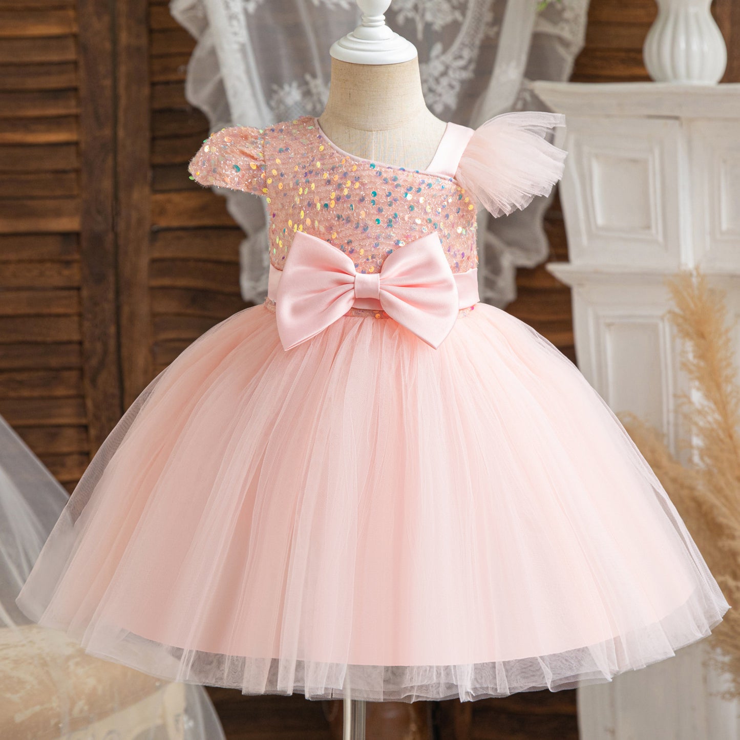 Vestido infantil con lazo Brillante Navideño