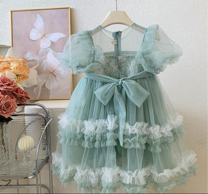 Vestido infantil de tul escalonado brillante